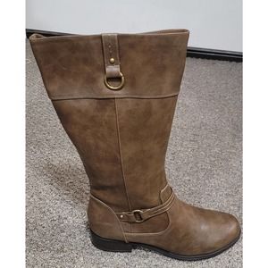 Solanz Gwen Tall Brown Belted Buckle Zip Riding Boots Women's Size 11M